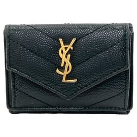 Autre Marque Cartera de piel Saint Laurent Cassandra tri-fold Verde
