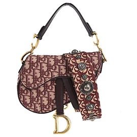 Christian Dior Saddle Logo Embroidered Canvas Medium Bordeaux