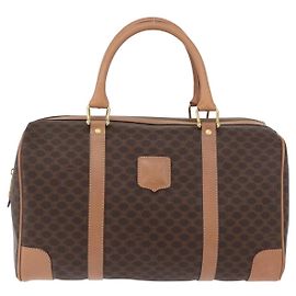 Céline Celine Vintage Duffle Macadam Coated Canvas Large Castaño