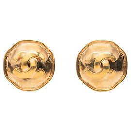 Boucles d'oreilles octogonales vintage Chanel Coco Mark Doré