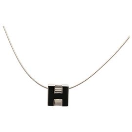 Hermès Hermes Cage d'H H Cube Chain Anhänger Halskette Schwarz