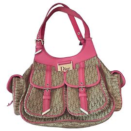 Christian Dior Monogram Canvas und Leder Schultertasche Braun Pink