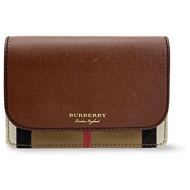 Cartera compacta Burberry Folding Vintage Check de lona y cuero Castaño