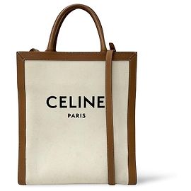Céline Celine Vertical Cabas Canvas with Leather Small Blanc