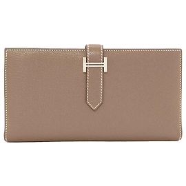 Hermès Hermes Bearn Soufflet Long Wallet in Etoupe Gray Taupe