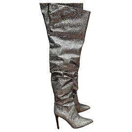 IRO Silberne Glitzer-Stiefel mit Raffung Silber