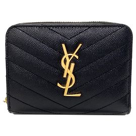 Autre Marque Saint Laurent Cassandra Bi-fold Leather Wallet Black