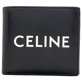 Céline Carteira de couro bi-fold com logo Celine para homens Preto