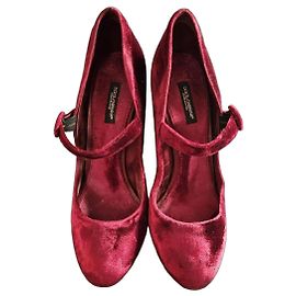 Dolce & Gabbana Mary Jane Velvet Heels Red
