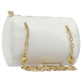 Bolsa de Ombro com Corrente Christian Dior Couro Branco Tom Dourado Auth bs37056A Branco Outro