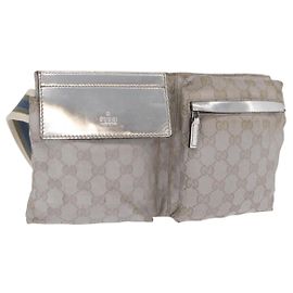 GUCCI GG Canvas Waist Bag Silver 28566 Auth ep16179 Silvery