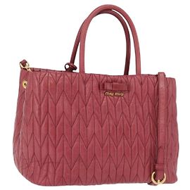 Bolso de mano Miu Miu Matelassé de cuero 2way Rosa Oro Auth 201984A Rosa Dorado