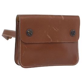 Hermès HERMES Pochette Green Leather Brown Auth ka6393 Brown