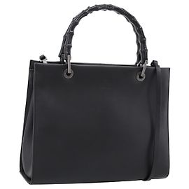 Borsa a mano GUCCI Bamboo in pelle 2way Nera Argento 002 1016 Auth BA16192 Nero Argento