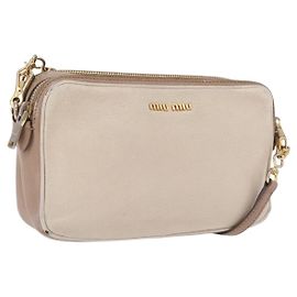 Sac à épaule Miu Miu en cuir Ivory Gold Auth 206322 Doré Écru