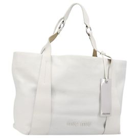 Miu Miu Tote Bag Leather White Silver Auth 204751A Silvery White