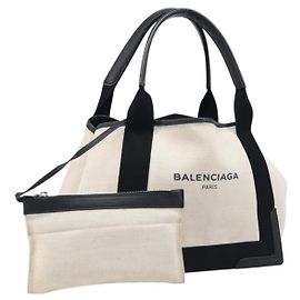 Saco Cabas BALENCIAGA Navy em lona Branco Preto 339933 Auth bs37238 Preto Branco