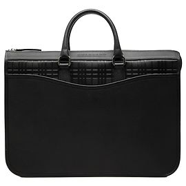 Mala de negócios em couro preto com acabamento em relevo Burberry Check Preto