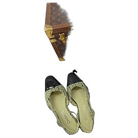Chanel Bailarinas Slingback de Tweed Verde Talla 35 Multicolor