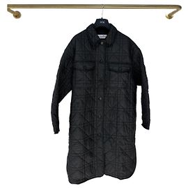 Casaco Longo Acolchoado Dior Preto Xadrez Rattan Multicor