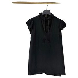 Top Louis Vuitton Preto de Viscose com Gola de Renda Multicor