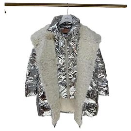 Yves Salomon Shearling Coat Silver Multiple colors