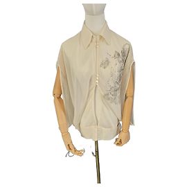Blusa de seda Galliano com bordados florais Cru