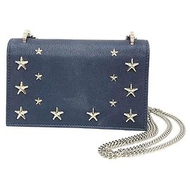 Borsa a tracolla in pelle con catena Jimmy Choo Blu navy