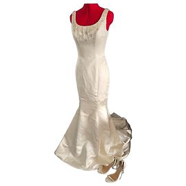Autre Marque Helen Marina Vestido Sereia em Seda Duchess Marfim Branco