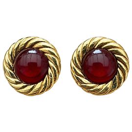 Pendientes de clip Chanel cabujón rojo chapado en oro Dorado Burdeos