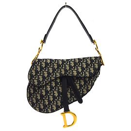 Sac à main Saddle Christian Dior avec bandoulière en toile Oblique Medium Bleu Marine
