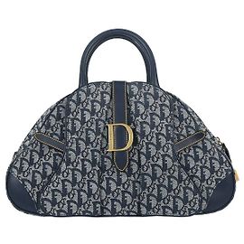 Christian Dior Vintage Saddle Bowler Diorissimo Canvas Medium Azul marinho