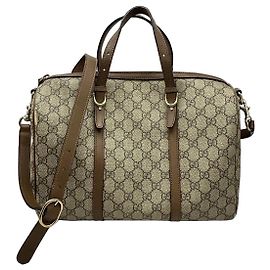 Bolsa Boston Gucci Monograma GG Marrom Bege