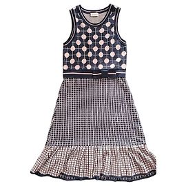Vestido de malha Red Valentino azul marinho e rosa com bolinhas e xadrez e detalhe de laço Rosa Azul