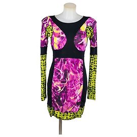 Abito corto stampato Versus Versace Nero Rosa Multicolore Giallo