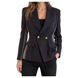 Impérial Imperial Striped and Checked Double-Breasted Blazer Black Red Navy blue
