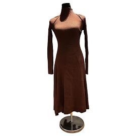 Céline Celine Braunes Rippstrick-Midikleid mit offenem Rücken Braun