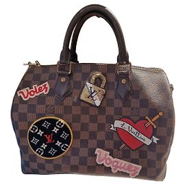 Louis Vuitton Speedy 30 Damier Ebène avec patchs personnalisés Marron Multicolore Monogramme
