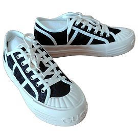 Baskets Gucci Ancora Chunky en toile GG noire Noir Blanc