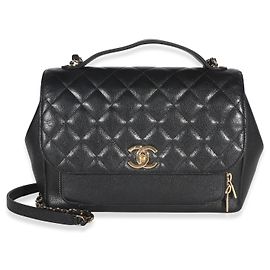 Borsa a patta Chanel Black Quilted Caviar Large Business Affinity Nero