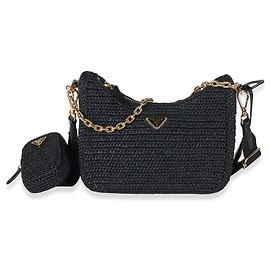 Bolsa Prada Re-Edition 2005 em crochê com efeito ráfia preta Preto