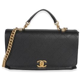 Chanel Chic Affinity Medium Top Handle Tasche aus schwarzem gestepptem Caviar-Leder Schwarz