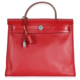 Hermès Rouge Piment Vache Hunter Berline Canvas Toile Herbag Zip 31 Rouge