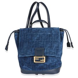 Fendi Blue Abyss FF Flocked Denim Drawstring Backpack Blue