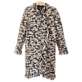 Chanel Cappotto Lungo in Tweed Bianco e Nero Nero Bianco Metallico
