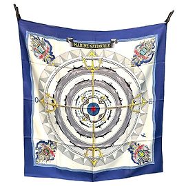 Hermès Foulard di seta vintage Hermes Paris Marine Nationale 1958 Peron Blue Blu
