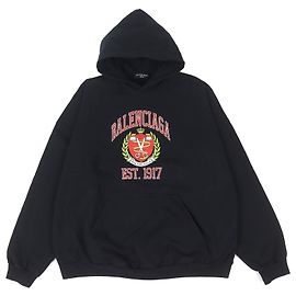 Sudadera con capucha de algodón Balenciaga con estampado de logo college y efecto desgastado Negro
