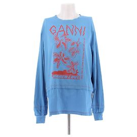Ganni T-shirt blu a maniche lunghe risvoltate Blu