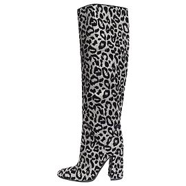 Dolce & Gabbana Botas altas de lurex leopardo en negro y plata - talla EU 40 Plata