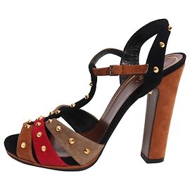 Gucci Sandales à talons cloutées en daim multicolore - size EU 38.5 Multicolore